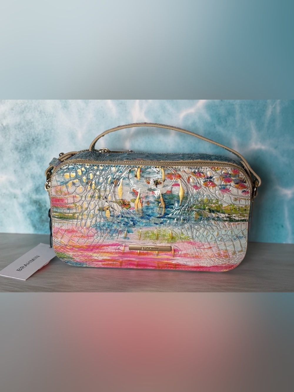 Brahmin Danica Staycation Crossbody Shoulder Bag NWT Tropical Print leather FIRM